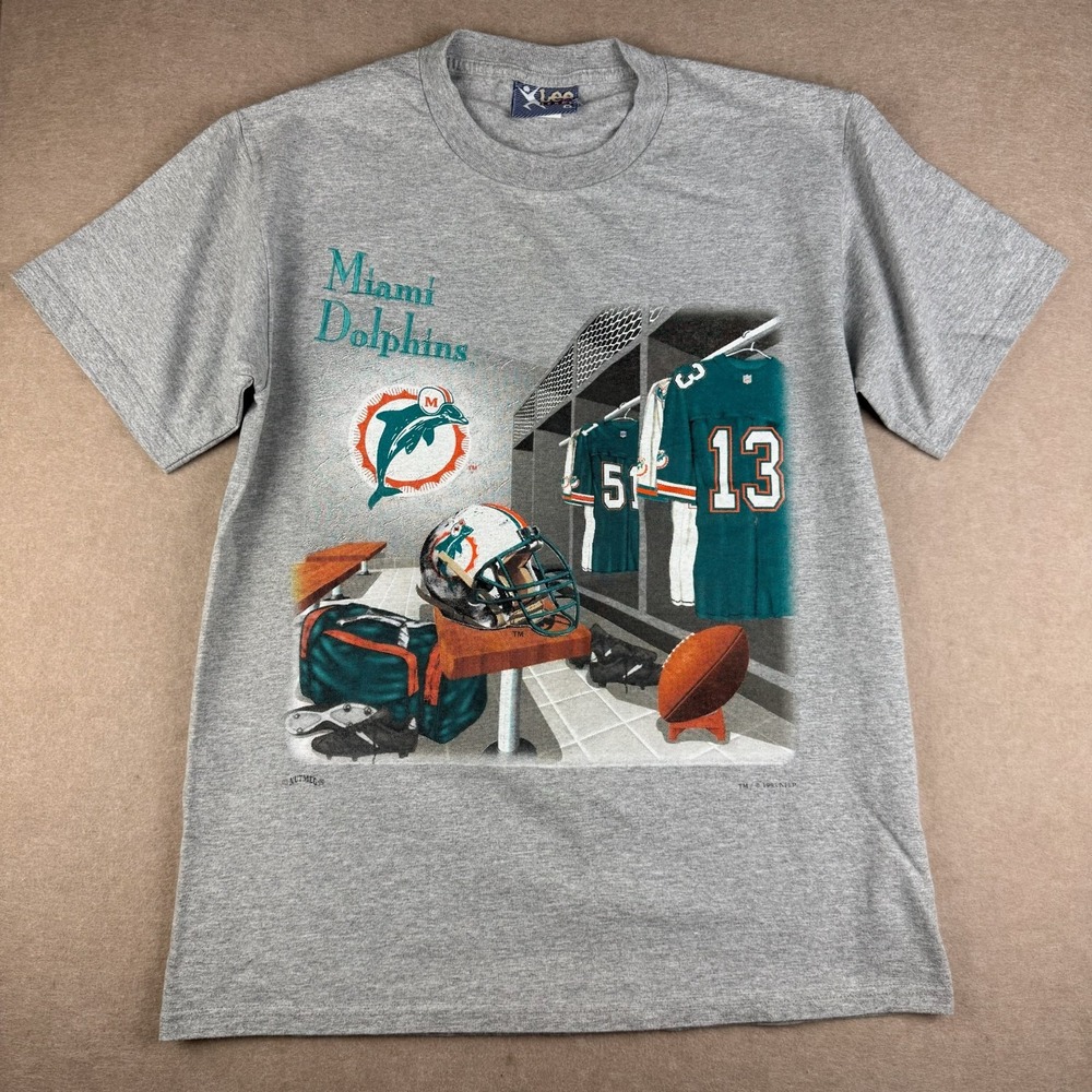 Vintage 1995 Lee Sport Nutmeg Miami Dolphins Shirt Men M Gray NFL Locker USA Tee